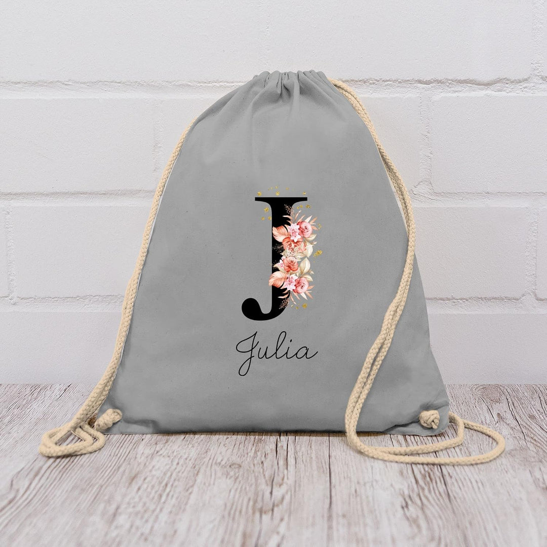 Turnbeutel Rucksack - Initialen - Buchstabe mit Name personalisiert I Anfangsbuchstabe I Initiale -