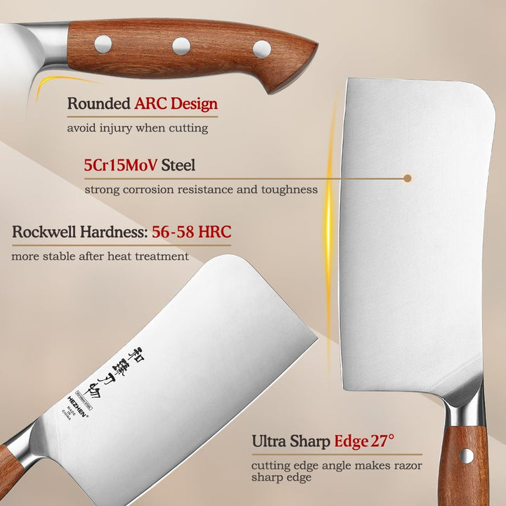 HEZHEN Hackmesser Chinesisches Kochmesser, Fleischermesser Asiatischer Art, Scharfes Küchenmesser Me