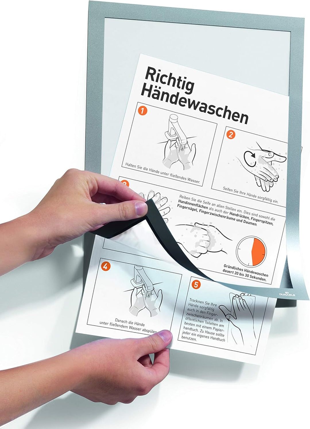 Durable Info-Rahmen Duraframe (A4, selbstklebend mit Magnetverschluss) 10 Stück, orange, 488209 A4 O