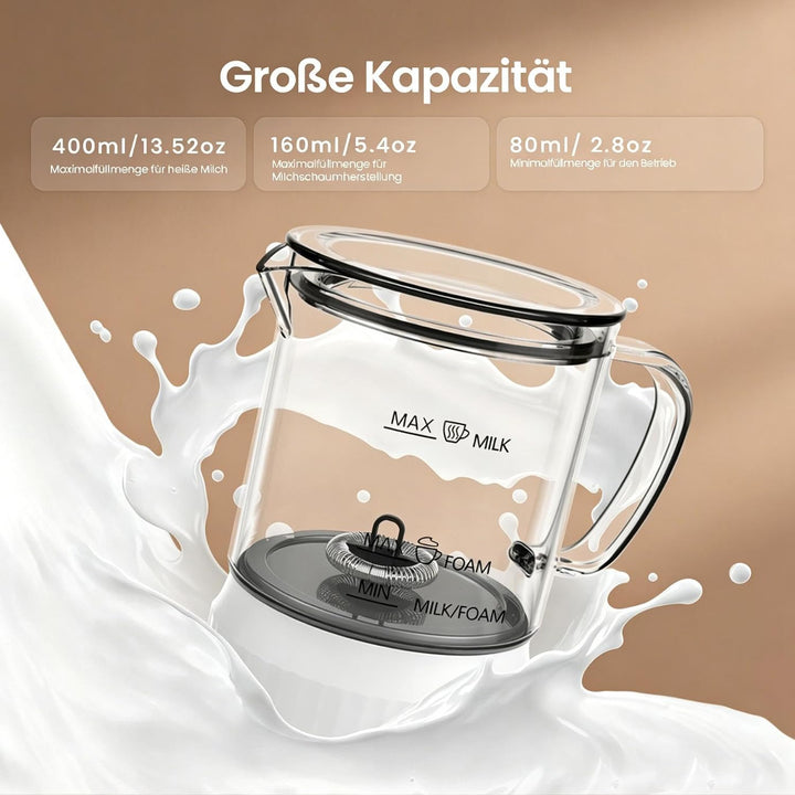 Milchaufschäumer Elektrisch 4 in 1, Automatischer Milchwärmer Milchschäumer für heiss und kalt, Glas