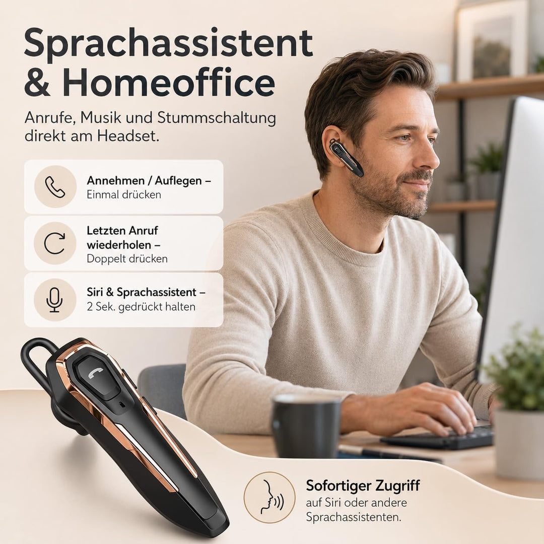 Micool Headset Bluetooth V5.0, Geräuschunterdrückung Freisprech Bluetooth Headset Handy 30 Stunden G
