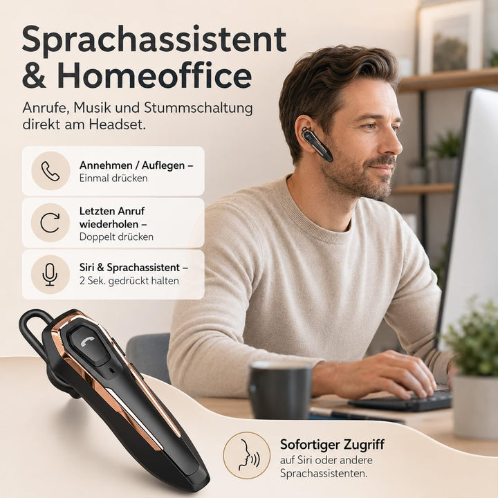 Micool Headset Bluetooth V5.0, Geräuschunterdrückung Freisprech Bluetooth Headset Handy 30 Stunden G