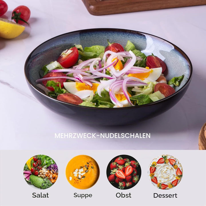 LeRatio Steingut Suppenteller 22cm, Tiefe Teller Set Für 6 Pers. Kratzfeste Pasta Teller Tief Gross
