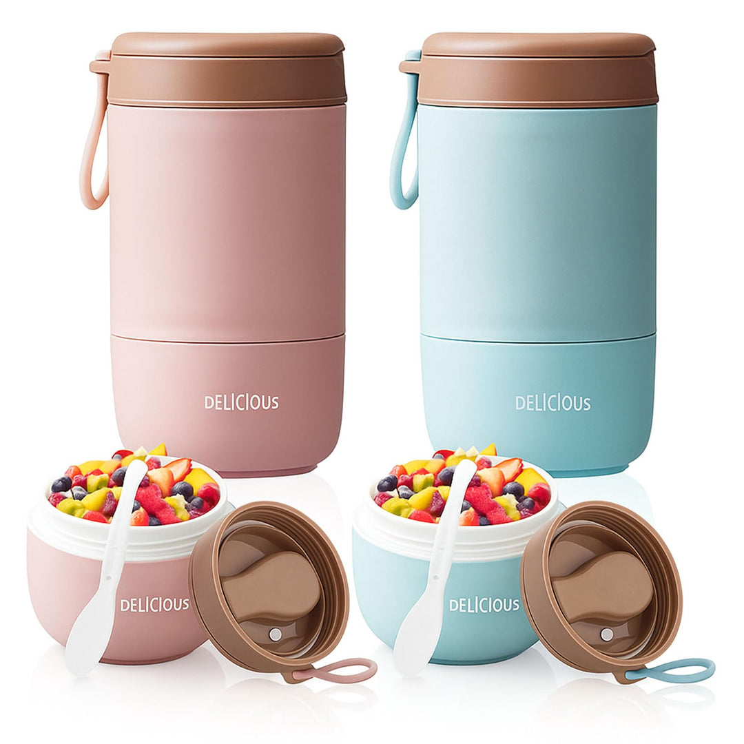 Müslibecher To Go mit Deckel,2 Stk PP-Material Porridge Becher Joghurtbecher to Go mit Löffel, Müsli