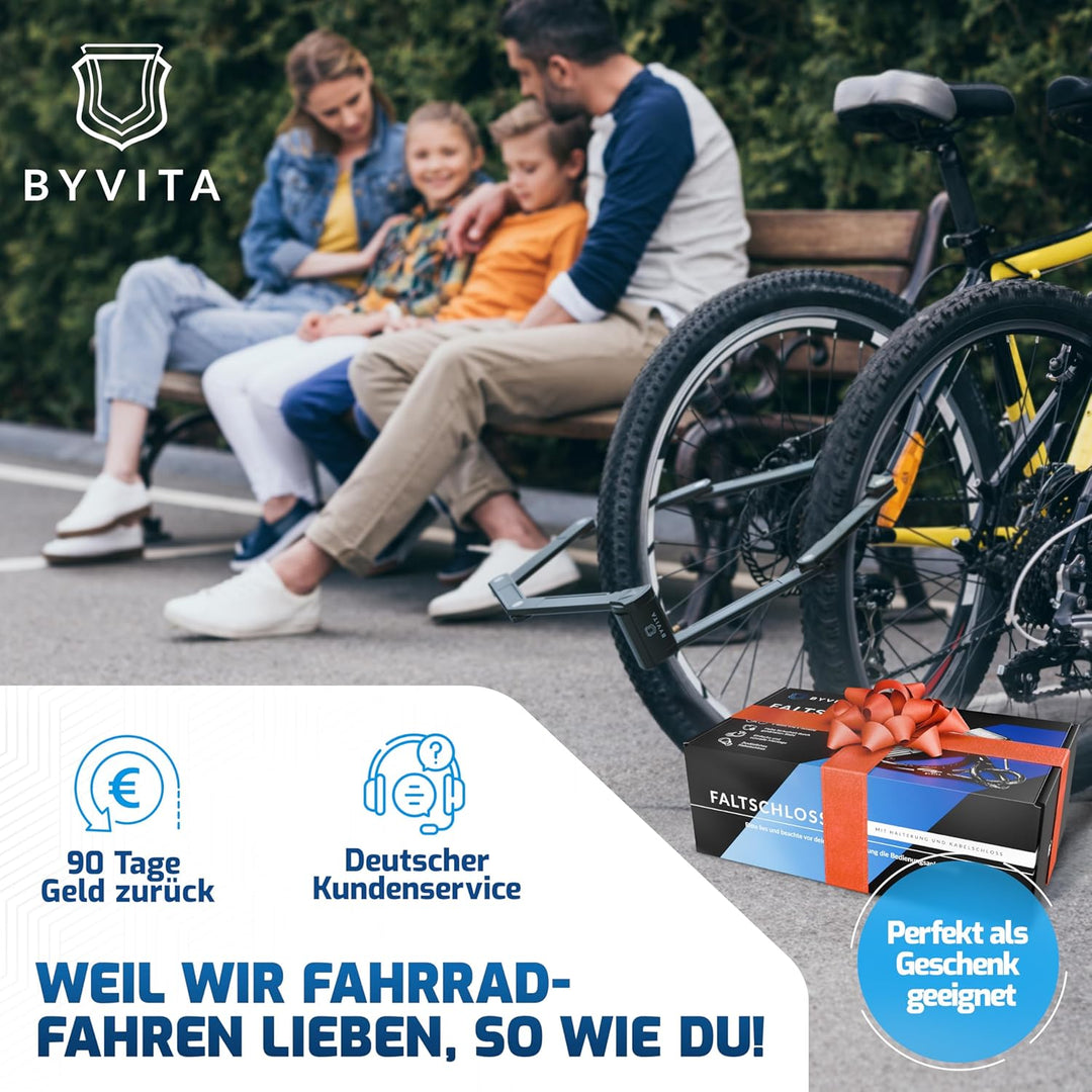 BYVITA Faltschloss Fahrrad 120cm inkl. Kabelschloss, Halterung & Zubehör | Fahrradschloss Faltschlos