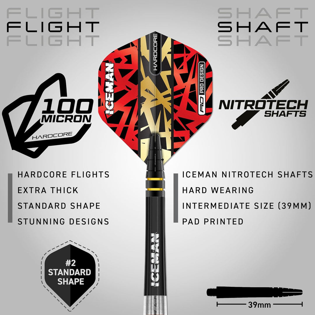 RED DRAGON Gerwyn Price Iceman Firebird Premium Wolfram Darts Set mit Flüge und Stielen 18.0 Gramm,