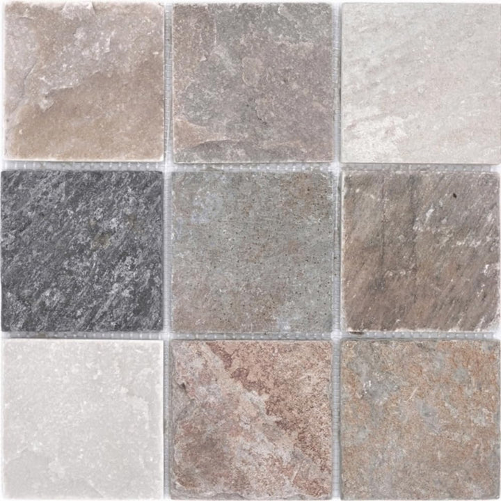 Mosaik Brick Quarzit beige/grau Quarzit Naturstein Küche, Mosaikstein Format: 100x100x10 mm, Bogengr