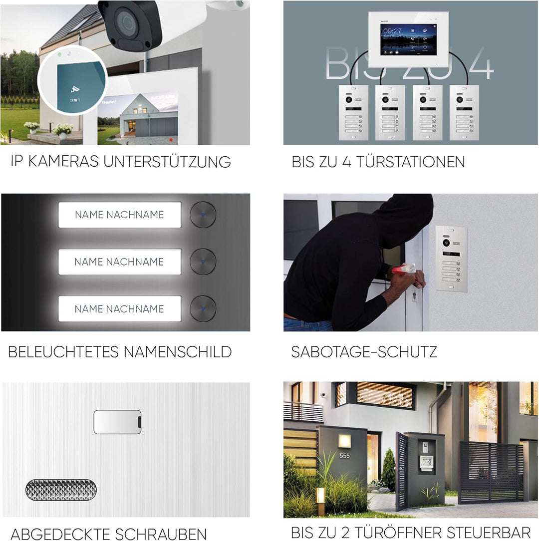 Balter EVO-HD Video Türsprechanlage, Video Türklingel mit Kamera, 2 familienhaus Klingel, Smartphone