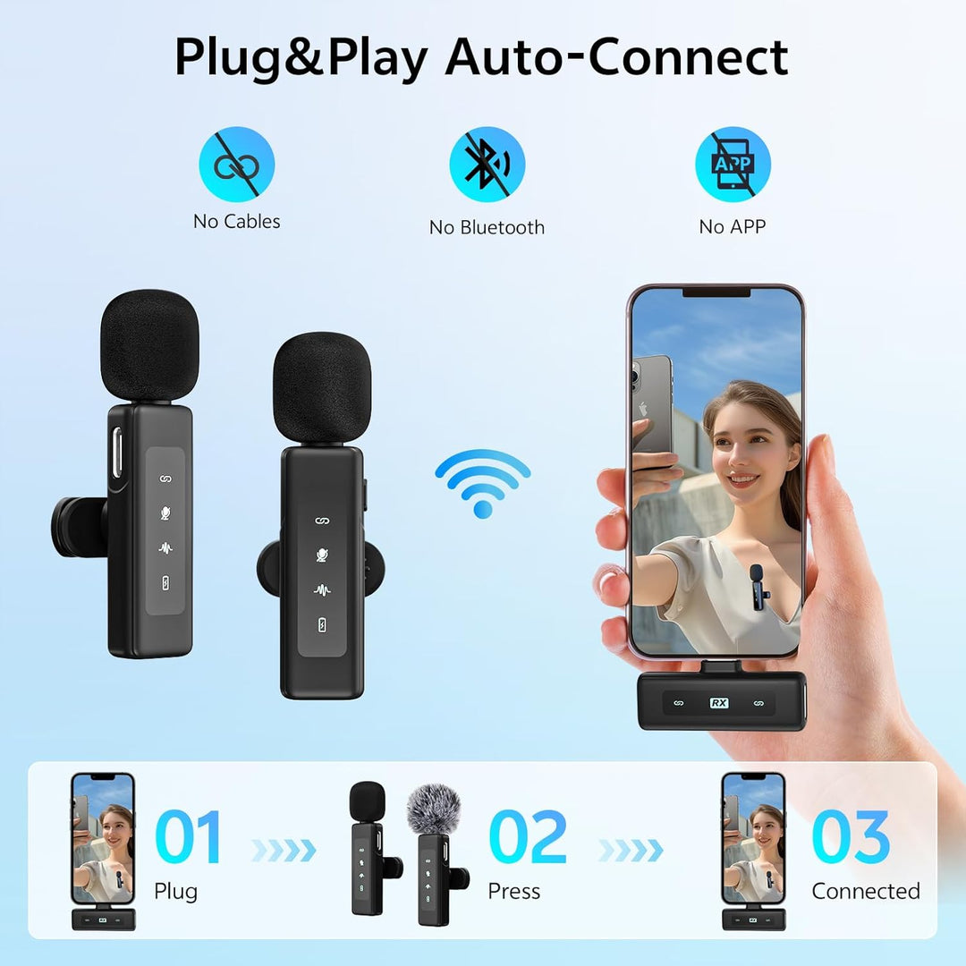 Wireless Lavalier Microphone für iPhone/Android/iPad/Computer ,Mikrofon Handy Mit Rauschunterdrückun