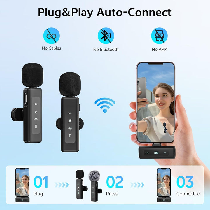 Wireless Lavalier Microphone für iPhone/Android/iPad/Computer ,Mikrofon Handy Mit Rauschunterdrückun