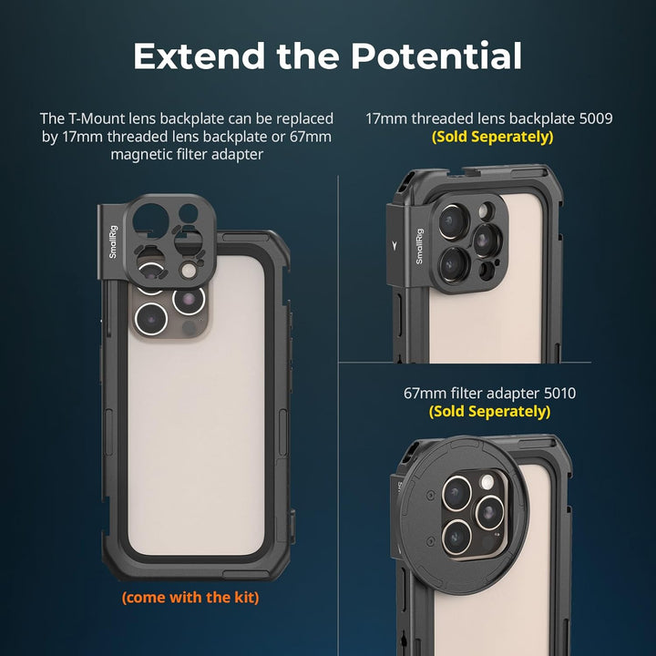 SMALLRIG Mobile Video Cage Basic Edition für iPhone 16 Pro Max mit T-Mount-Objektivrückplatte, TPU-S