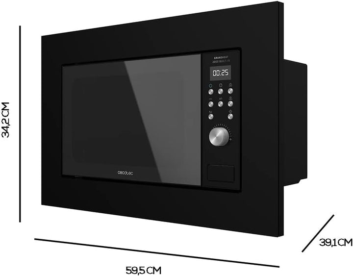 Cecotec Digitale und einbaubare Mikrowelle GrandHeat 2000 Built-in Black. 20 Liter Fassungsvermögen