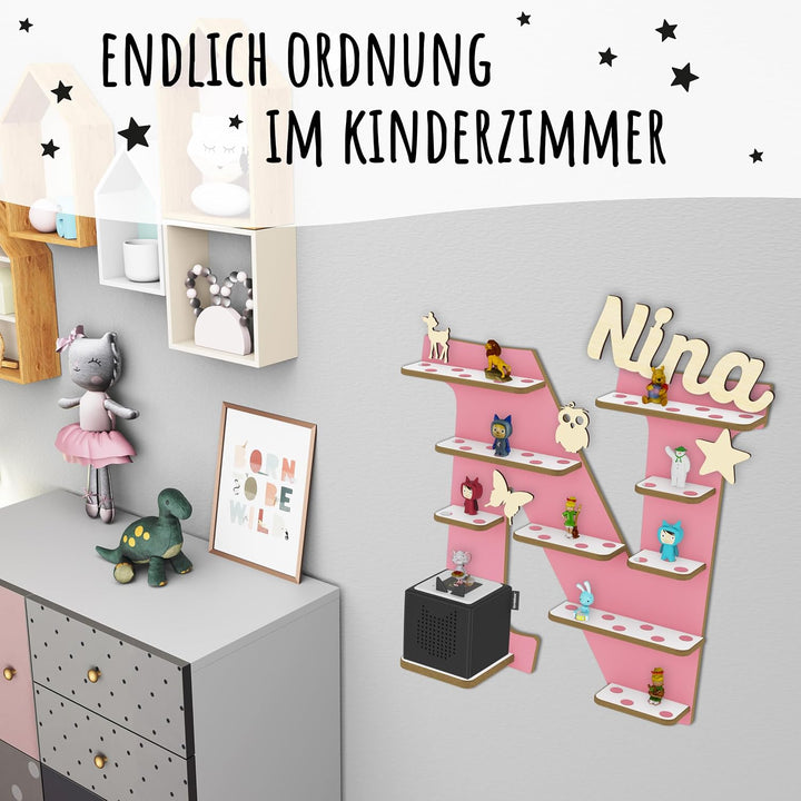 Regal Buchstabe für Toniebox, Wandregal für Tonie Figuren, personalisiert mit Name, Aufbewahrung für