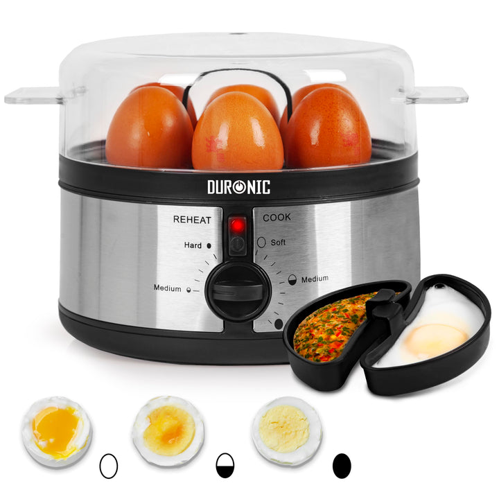 Duronic EB35 BK Eierkocher | Bis zu 7 gekochte Eier | Härtegradeinstellung weich mittel hart | Ei We