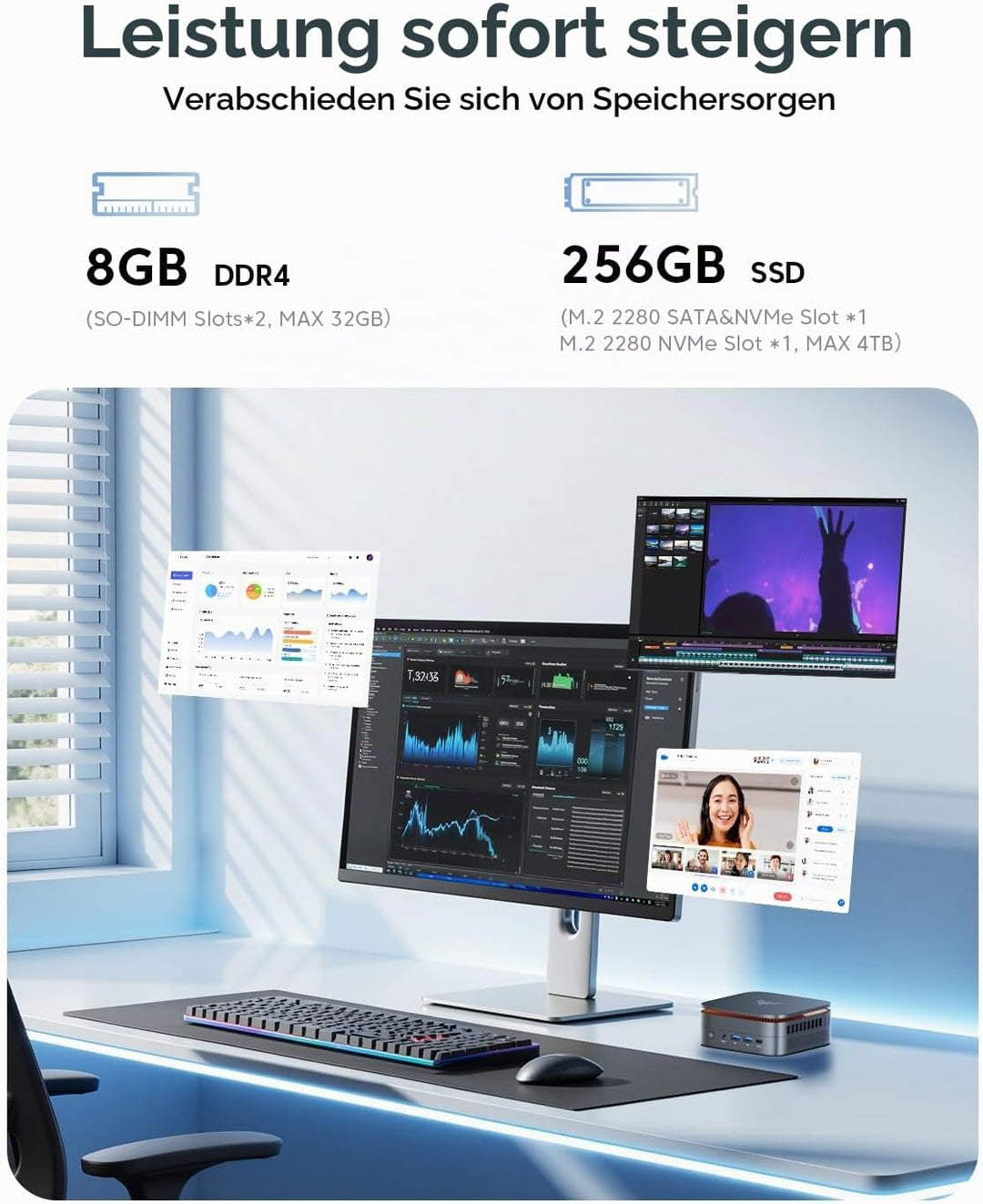 NiPoGi E1 Mini PC mit Ιntel Alder Lake N97(Max 3,6 GHz) 16GB DDR4 512GB SSD,Mini Computer Dual UHD D