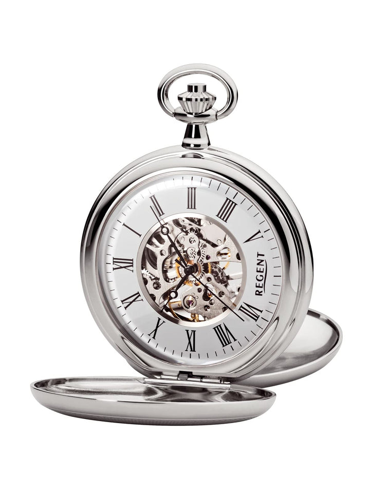 Regent Herren Taschenuhr Savonnette Skelett 51 MM Mechanischer Handaufzug Römische Zahlen in verschi