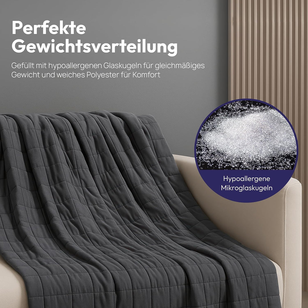 Gewichtsdecke 150 x 210 cm 7 kg, Bettdecke schwer – Anti-Stress Therapie Decke mit Glasdruck-Verteil