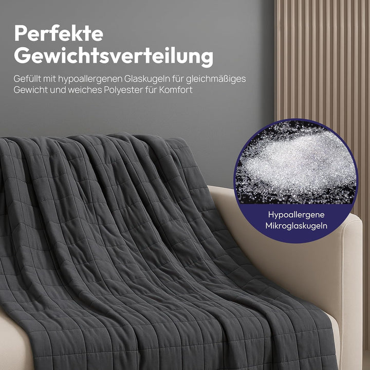 Gewichtsdecke 150 x 210 cm 7 kg, Bettdecke schwer – Anti-Stress Therapie Decke mit Glasdruck-Verteil