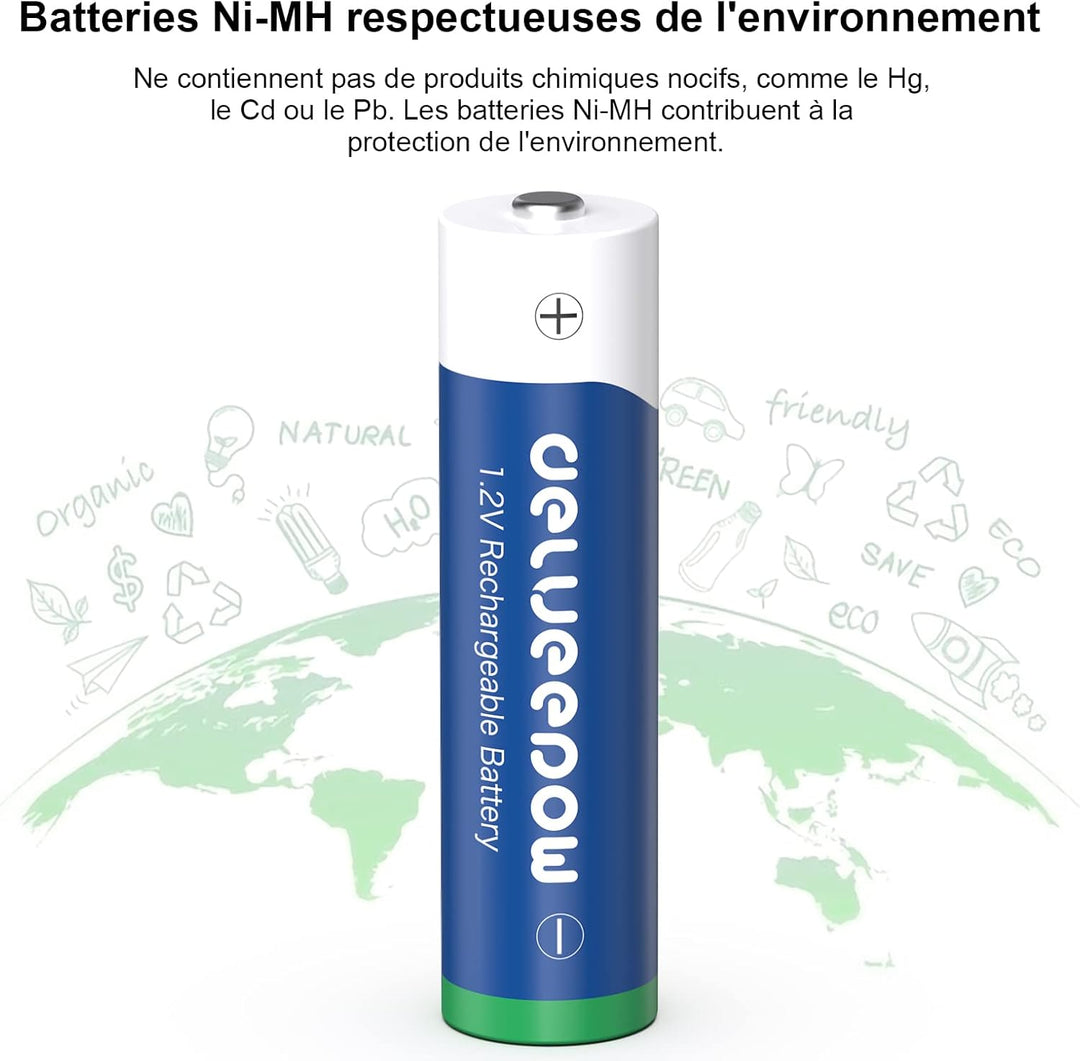 Delyeepow Akku Ladegerät, mit 1100mAh 8 Stück AAA Akkus Wiederaufladbar, NiMH 1.2V Batterie AAA Wied