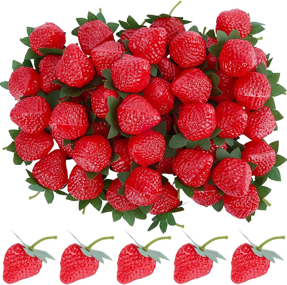 50 Stück Künstliche Erdbeeren Deko Kunststoff Erdbeeren Spielzeug Lebensmittel Plastik Kunstfrüchte