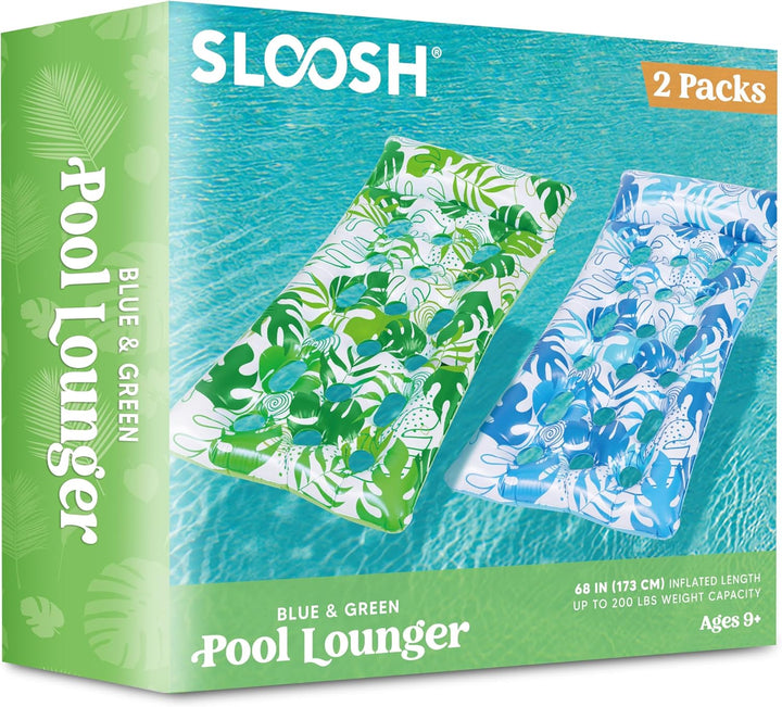 Sloosh Aufblasbare Wasser Pool Luftmatratze, 2er XL Pool Flösse, Sonnenliegebett mit Kopfstütze für