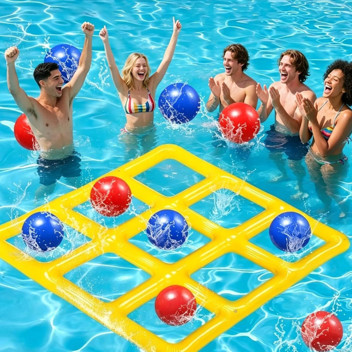 Aufblasbares Wasserspielzeug,Tic Tac Toe Pool Spielzeug mit 10 Aufblasbarer Ball,9-Kästchen-Gitter-W