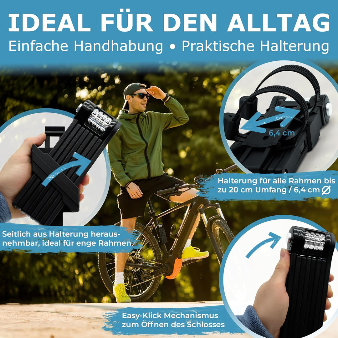 WIDDER 120cm Extrem Sicheres Fahrradschloss Zahlenschloss [Titan-Stahl Level 15] - 120 cm Faltschlos