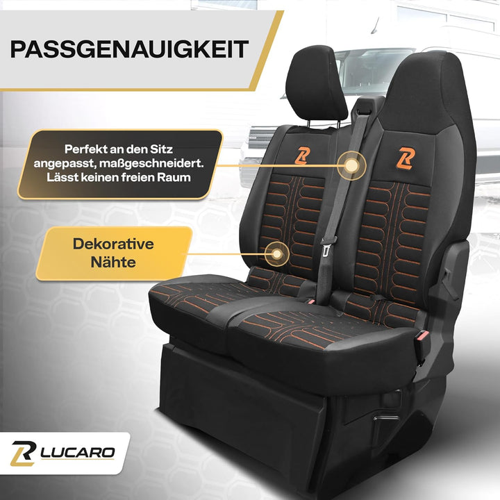 LUCARO Sitzbezüge Auto Set Tornado für Renault Master 4, Nissan Interstar 3 Orange Rückenlehne und S