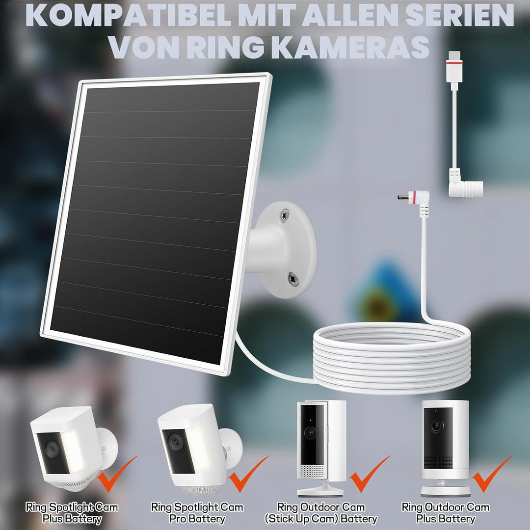 6W Solarpanel für Ringkamera, Netzladegerät mit Kontrollleuchte, 2 Schnelllade-Solarladegeräte für R
