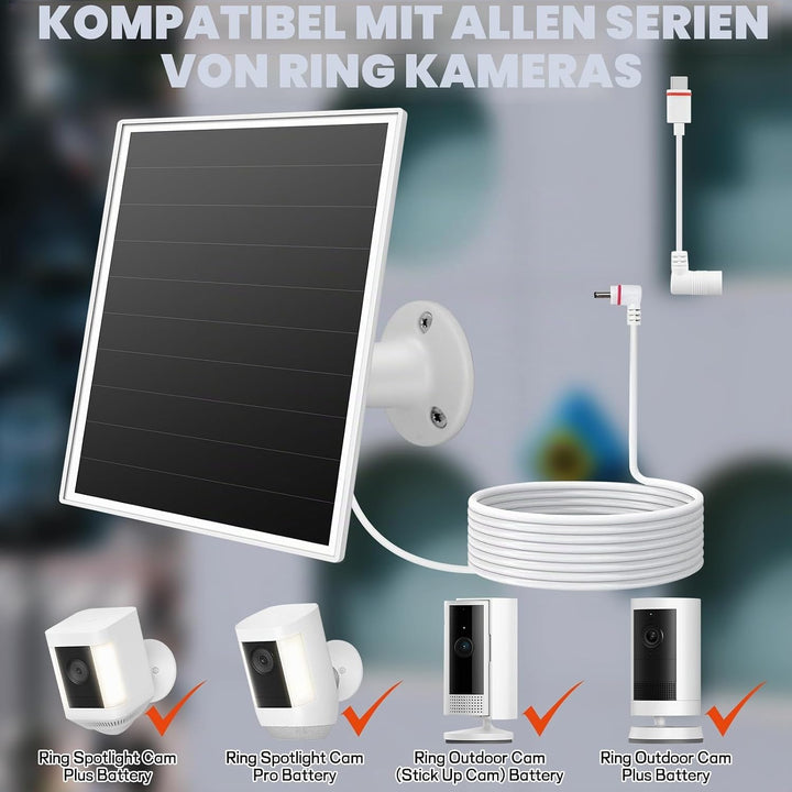 6W Solarpanel für Ringkamera, Netzladegerät mit Kontrollleuchte, 2 Schnelllade-Solarladegeräte für R