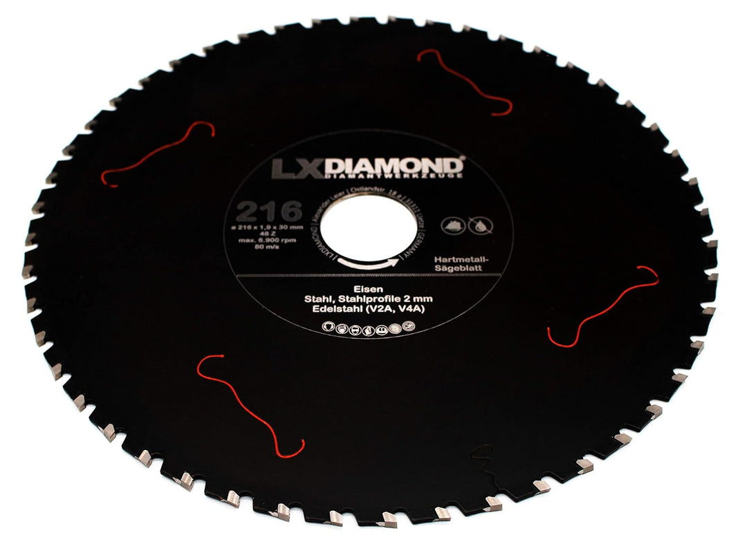 LXDIAMOND Hartmetall Sägeblatt 216mm x 30,0mm Z48 für Eisen Stahl Edelstahl V2A V4A Stahlprofile Ble