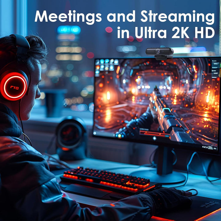 VIZOLINK W4DS Webcam 4K, PC Webcam mit Mikrofon, 78°Sichtfeld, Fester Fokus, Plug&Play, Stativ und A