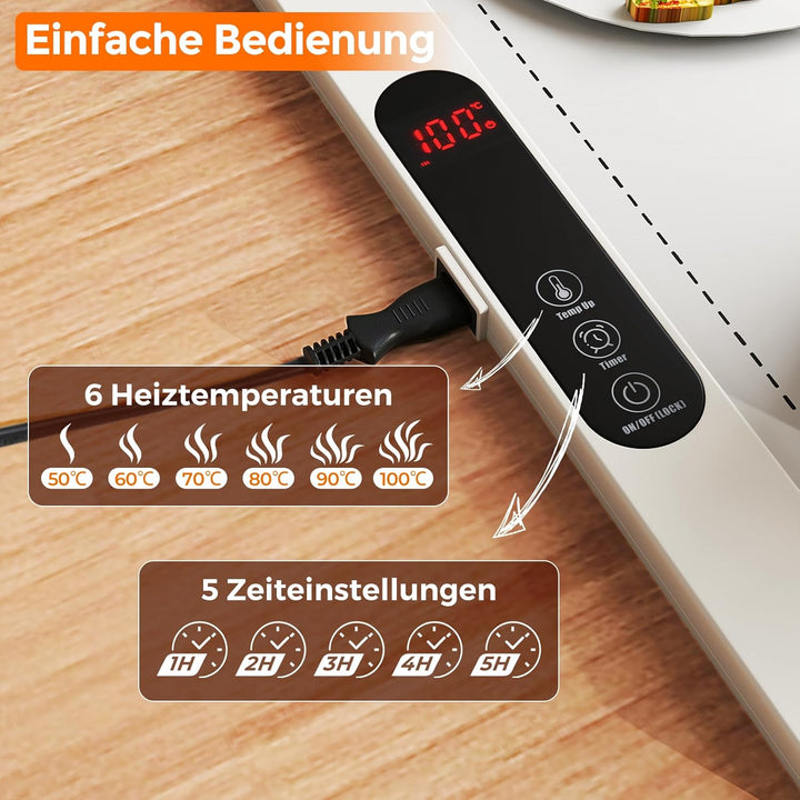 COSTWAY Elektrische Wärmematte Silikon für Lebensmittel, Rollbare Warmhalteplatte, Speisewärmer mit