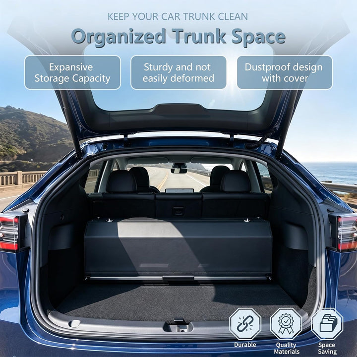 Grosser XXL Auto Kofferraum Organizer mit Deckel – Premium NAPPA Leder, Vordertür &amp; Tragbarer Push-P
