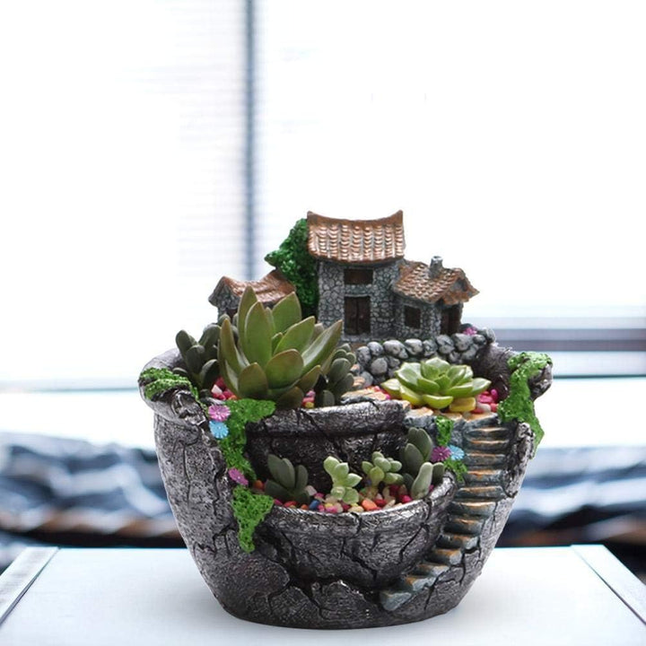 Tianbi Kreativer Pflanzentopf, Blumenpflanzen Sukkulenter, DIY Sukkulententopf mit süssem Haus,Mini