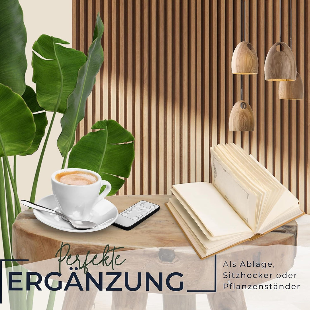 Schauer Rustikaler Teakholz Sitzhocker rund 30x42 cm Beistelltisch massiv Shabby Vintage Schemel Pfl