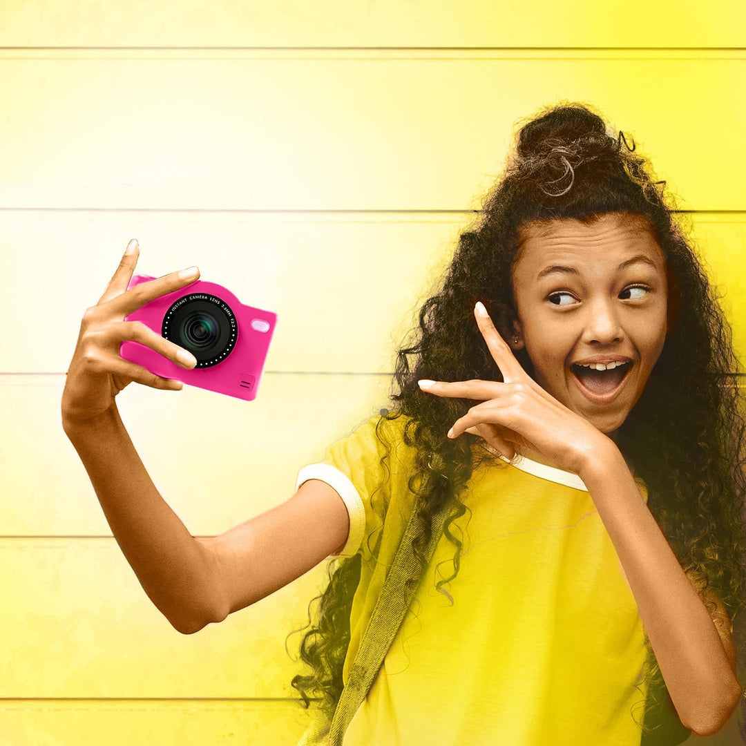 C Toys Digitalkamera für Kinder, Doppelobjektiv – kompakte Mini-Kamera in Rosa mit Selfiemodus für 8
