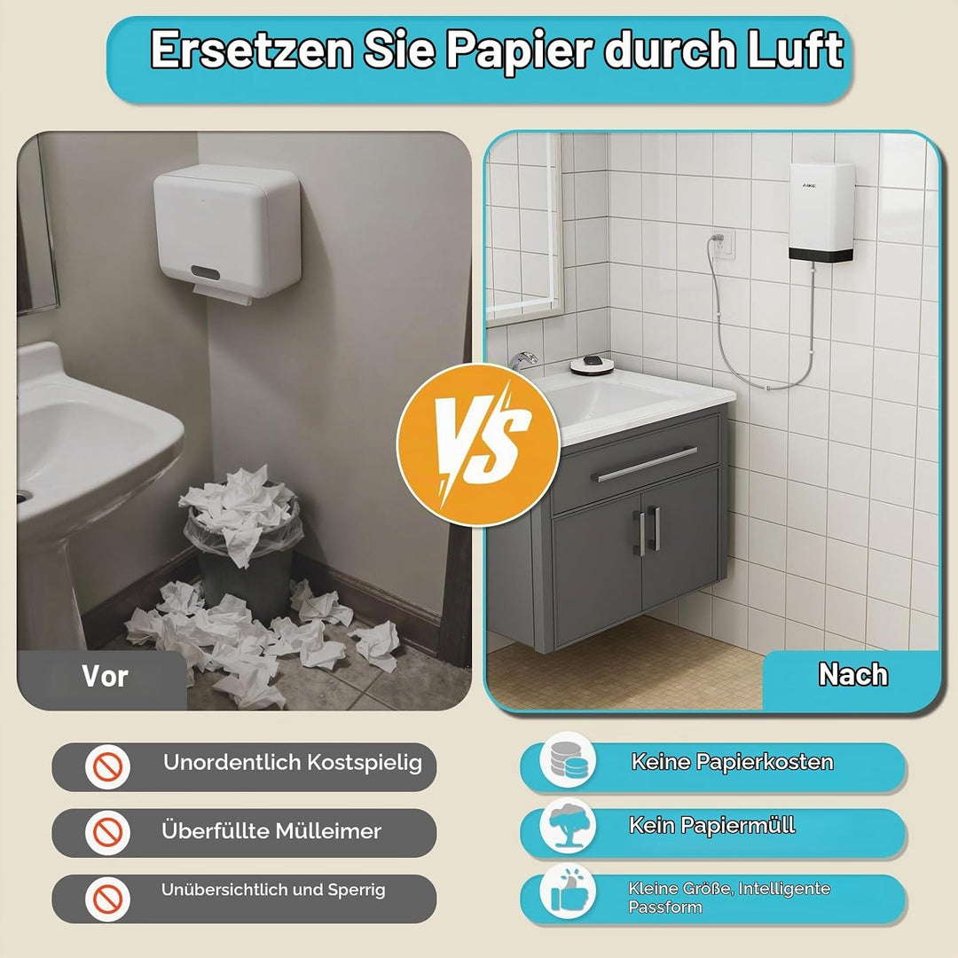 AIKE AK2822 ABS Händetrockner, Energiesparender elektrischer Hochgeschwindigkeits-Händetrockner, Aut