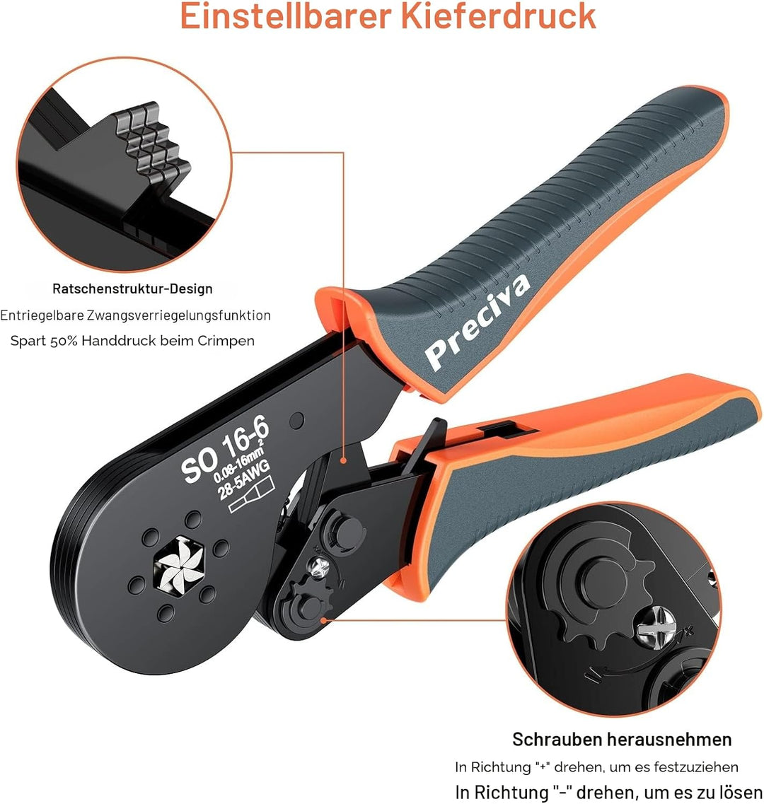 Crimpzangen 0.08-16mm², Preciva Aderendhülsenzange Crimpzange Sechskant Presszange für Isolierte Uni