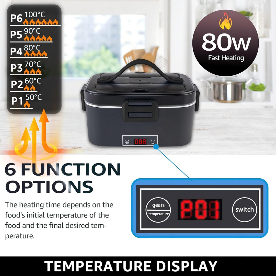 Kimfead Elektrische Lunchbox 80W Schwarz, Schwarz