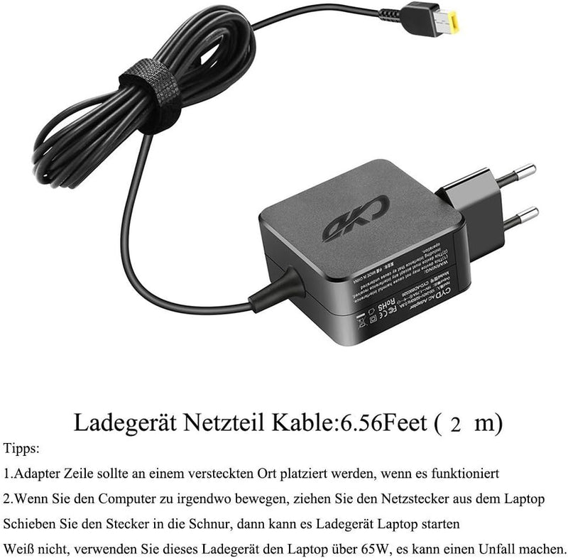 CYD 65W 20V 3.25A Notebook-Netzteil für Lenovo Laptop ladekabel Flex 2 15 15D 14 10 G40 G50 0B47455