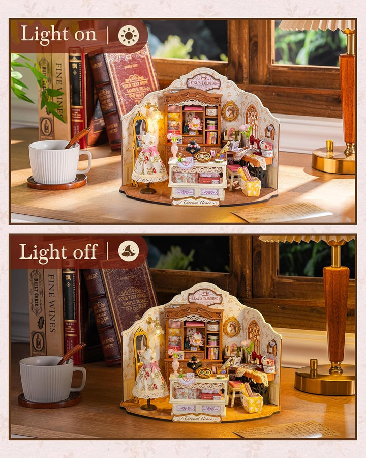 Rolife Puppenhaus ELSA’s Schneiderei DIY Miniaturhaus Bausatz aus Holz im Vintage Rustikal Stil Schn