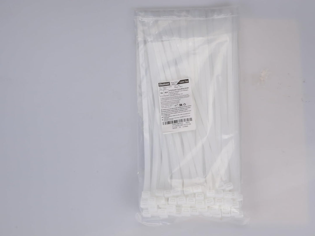 Oksdown 760mm × 7,6mm Breit 100 Stück Extra Stark Kabelbinder mit 55 kg Zugfestigkeit Weiss UV-Bestä