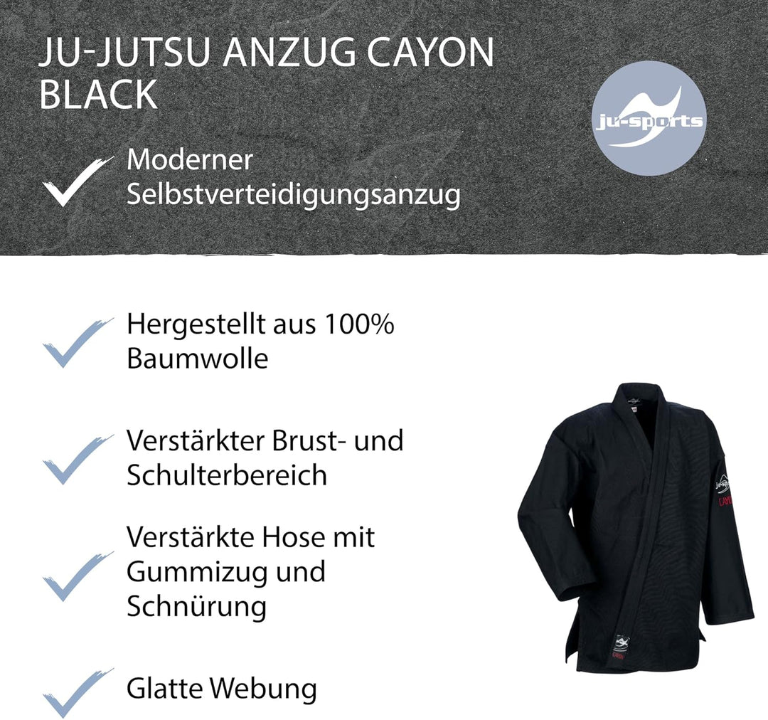 Ju-Sports Ju-Jutsu Anzug Cayon Black I Moderner Jujutsu Anzug Kinder &amp; Erwachsene I Kampfanzug fürs