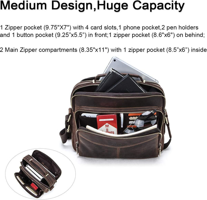 Contacts Echtes Leder Herren 9.7" Laptop Tab Messenger Bag Mini Crossbody Tasche Handtasche Kaffee