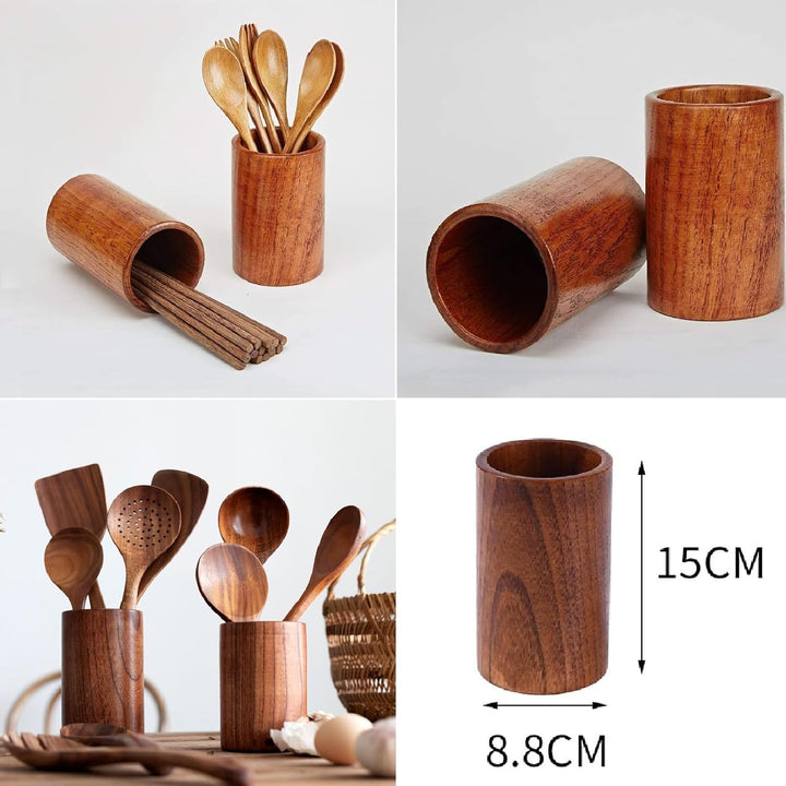 FYBlossom Utensilienhalter Küche Holz Küchenutensilienhalter, Runde Holz Besteckhalter Kochgeschirrh