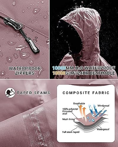 Outdoor Ventures Damen Regenjacke 10000MM Wasserdicht Leichte Gefüttert Packbar Sportjacke Funktions