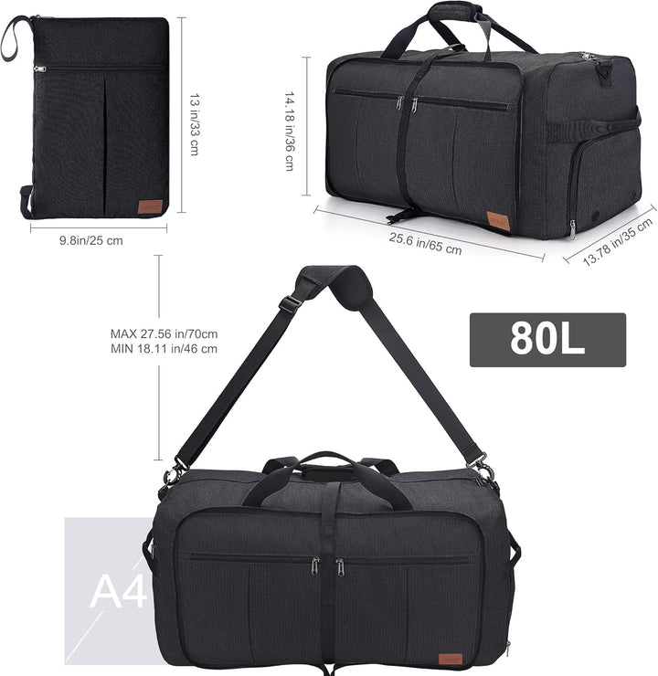 Urtala Faltbare Reisetasche für Herren &amp; Damen, 80L Gross Weekender Übernachtungstasche mit Schuhfac