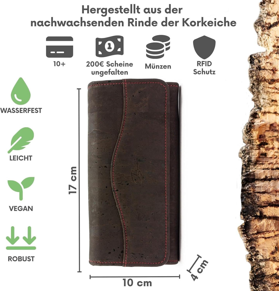 Simaru Damen Geldbörse aus Kork, veganes nachhaltiges Portemonnaie mit RFID-Schutz, Geldbeutel Made