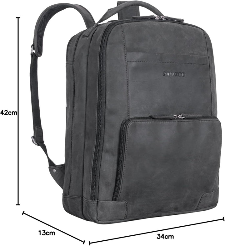 STILORD XL Herren-Businessrucksack aus Leder anthrazit - 15-17 Zoll grosser Arbeitsrucksack - Männer